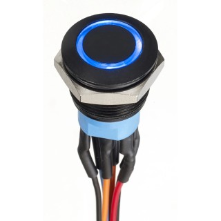 Apem AV Series Illuminated Push Button Switch, Momentary, Panel Mount, 19.2 mm Cutout, DPDT, Blue LED, IP67 AV9112F1020870K