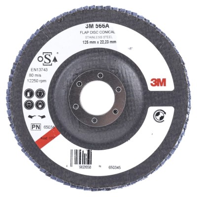 3M 566A Zirconia Aluminium Flap Disc 125 mm Medium Grade P60 Grit Quick Change 3M556D B61793