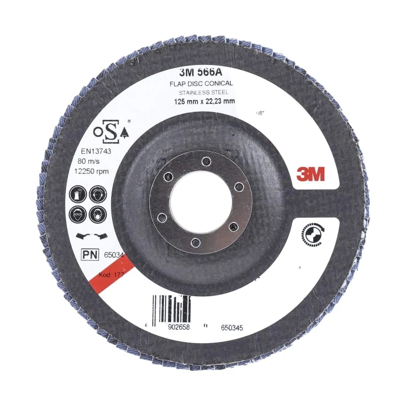 3M 566A Zirconia Aluminium Flap Disc 125 mm Medium Grade P60 Grit Quick Change 3M556D B61793