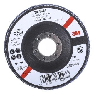 3M 566A Zirconia Aluminium Flap Disc 115 mm Medium Grade P80 Grit Quick Change 13000rpm 3M556D B61786