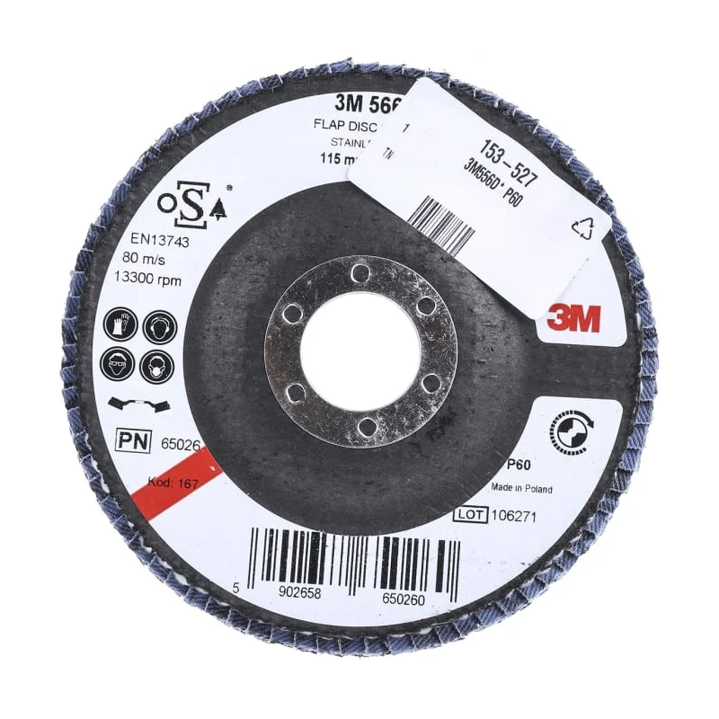 3M Abrasive Flap Disc 115 mm Medium Grade P60 Grit Quick Change Attachment 3M556D B61785