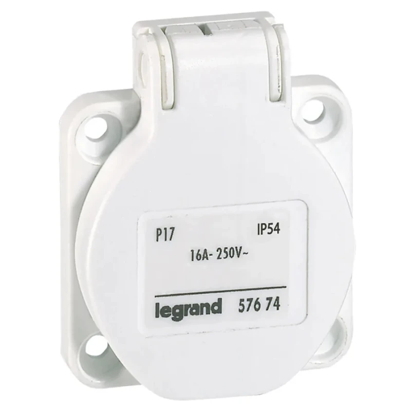 Legrand Industrial Power Connector 16A 250V White Plastic Panel Mount Screw Terminal IP54 P17 Range 