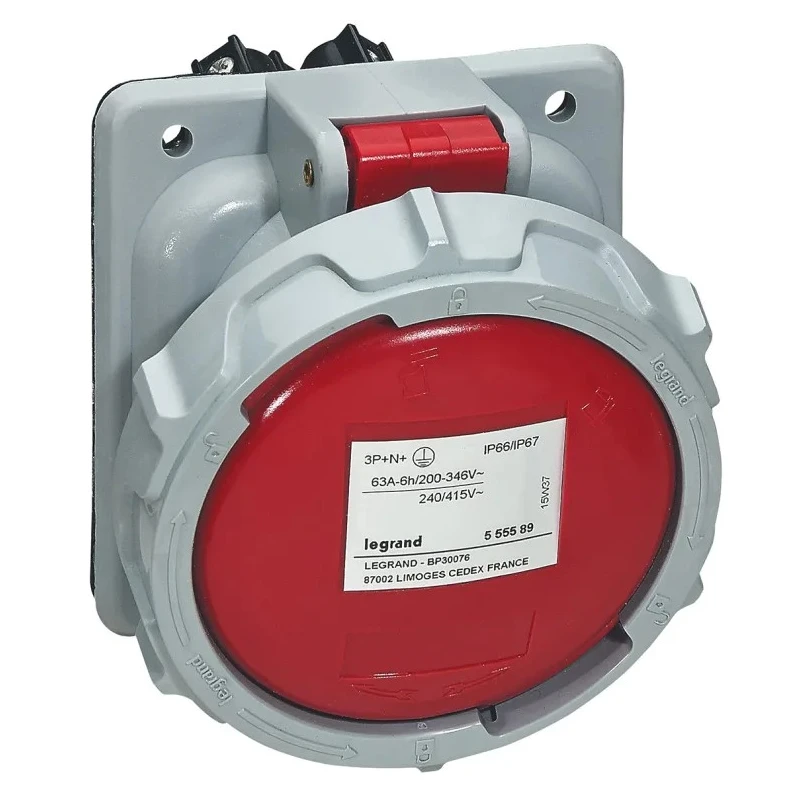 Legrand Rated At 63A 415V IP67 Red Panel Mount Industrial Power Connector P17 Tempra Pro 