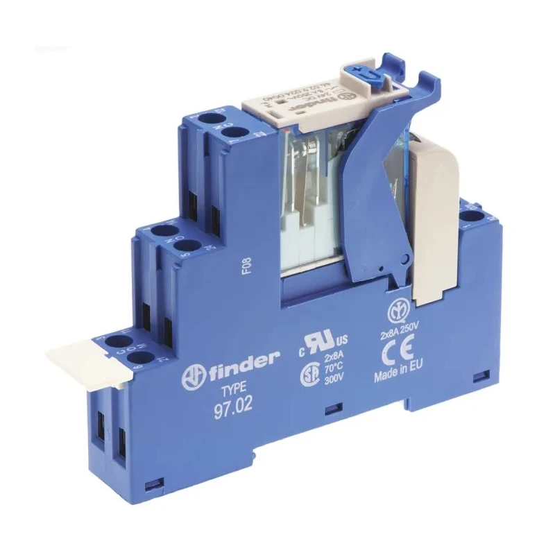 Finder 4C Series Interface Relay DPDT 24V DC Coil Voltage 8A Switching Current DIN Rail Mount 4C.02.9.024.0050SPA