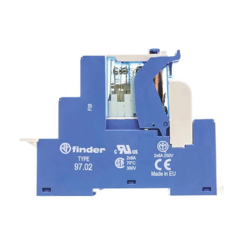 Finder 4C Series Interface Relay DPDT 24V DC Coil Voltage 8A Switching Current DIN Rail Mount 4C.02.9.024.0050SPA