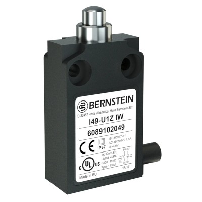 Bernstein Safety I49 Series Plunger Limit Switch, DPST Contact, IP67 Plastic Housing, 250V AC, 10A 6089152048