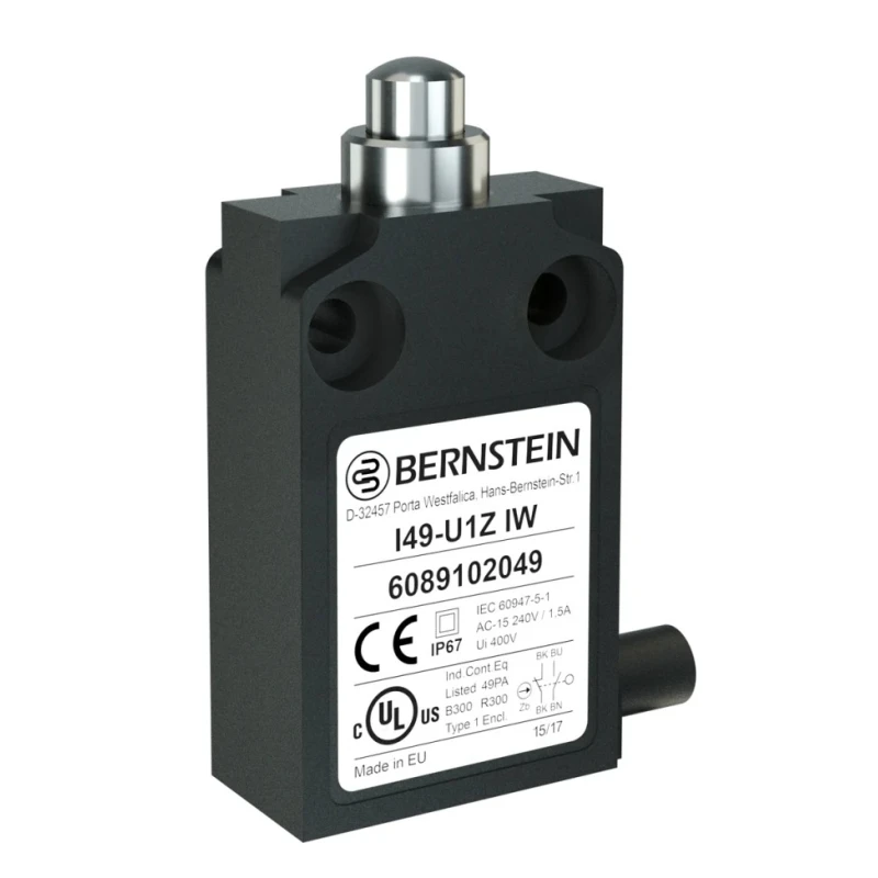 Bernstein Safety I49 Series Plunger Limit Switch DPST 10A 250V AC IP67 Plastic Housing 6089102049