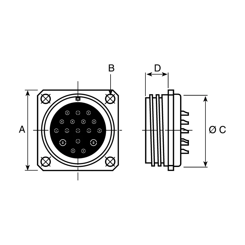 Jaeger Circular Connector, 4 Contacts, Panel Mount, Standard Size, Female, 50A, IP65, MIL-DTL-5015, Silver 5337 600 06