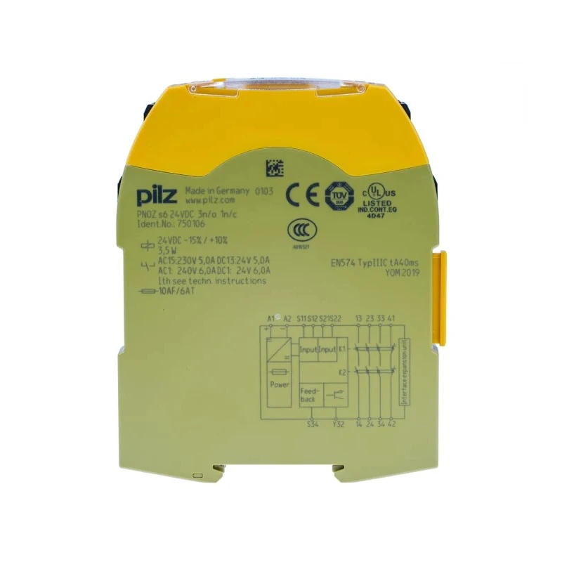 Pilz PNOZ s6 24V DC Safety Relay with 3 Safety Contacts and 1 Auxiliary Contact 750106