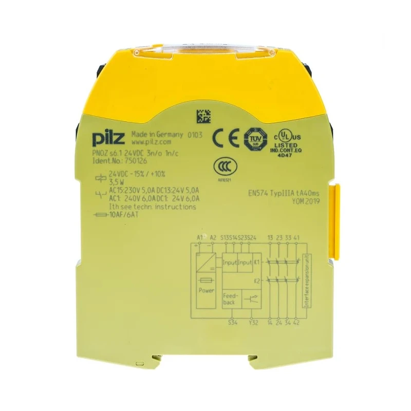 Pilz 24V DC Safety Relay with 3 Safety Contacts, 1 Auxiliary Contact, DIN Rail Mount PNOZ s6.1 750126