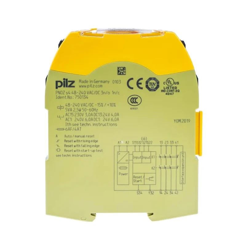 Pilz PNOZ s4 240V AC/DC 48V AC/DC Safety Relay with 3 Safety Contacts and 1 Auxiliary Contact 750134