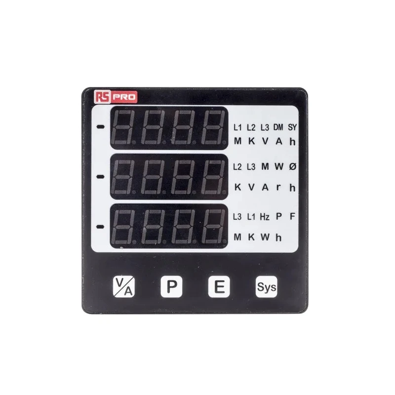 RS PRO LED Digital Panel Multifunction Meter for Active, AC Current, Frequency, Power, AC Voltage Energy 92 mm x 92 136-5384