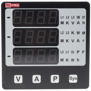 RS Pro Digital Panel Multifunction Meter Power Voltage Frequency Current LED Display 92mm x 92mm 136-5381