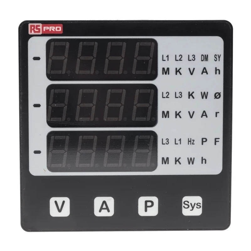 RS Pro Digital Panel Multifunction Meter Power Voltage Frequency Current LED Display 92mm x 92mm 136-5381