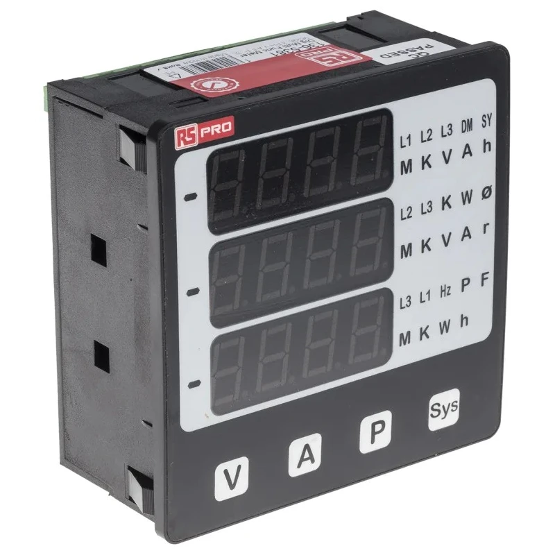 RS Pro Digital Panel Multifunction Meter Power Voltage Frequency Current LED Display 92mm x 92mm 136-5381