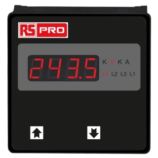 RS Pro Digital Voltmeter AC, LED Display 4-Digits ±0.5 + 1 Digit %, Cutout 92mm x 92mm Depth 55mm 136-5394