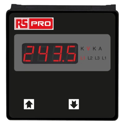 RS Pro Digital Voltmeter AC, LED Display 4-Digits ±0.5 + 1 Digit %, Cutout 92mm x 92mm Depth 55mm 136-5394
