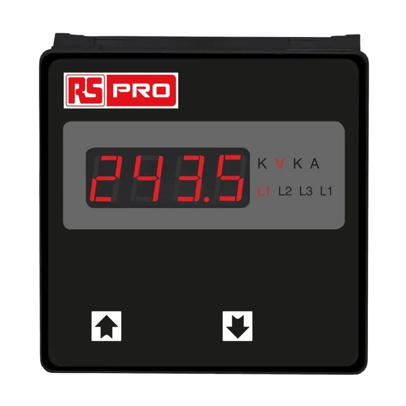 RS Pro Digital Voltmeter AC, LED Display 4-Digits ±0.5 + 1 Digit %, Cutout 92mm x 92mm Depth 55mm 136-5394