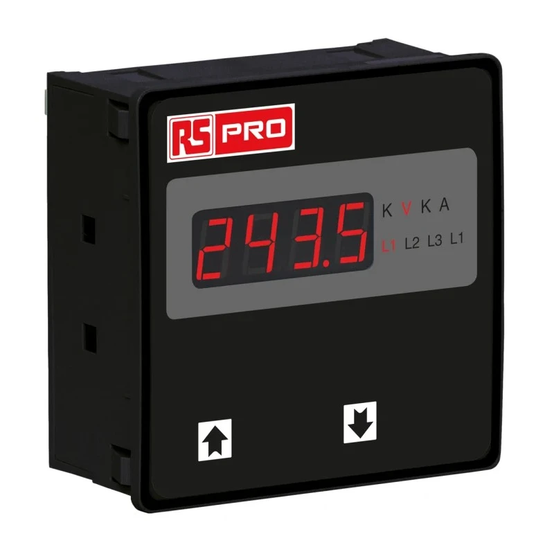 RS Pro Digital Voltmeter AC, LED Display 4-Digits ±0.5 + 1 Digit %, Cutout 92mm x 92mm Depth 55mm 136-5394