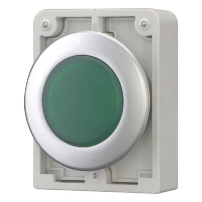 Eaton Green Pilot Light, 30 mm Cutout Diameter, Panel Mount, IP67 Rated, Metal Bezel RMQ Titan M30 Series 183283 M30C-FL-G