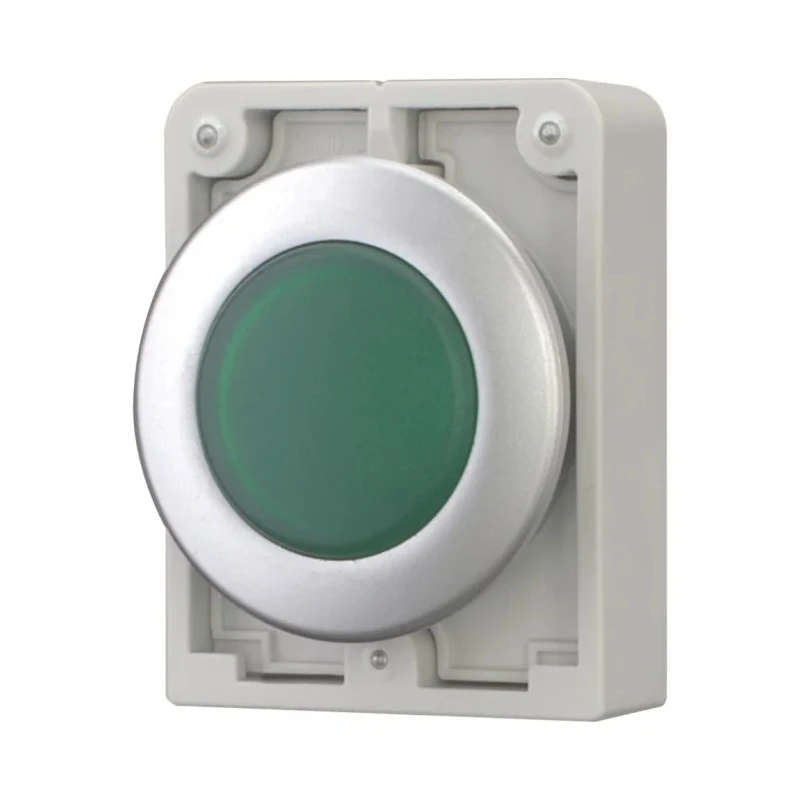 Eaton Green Pilot Light, 30 mm Cutout Diameter, Panel Mount, IP67 Rated, Metal Bezel RMQ Titan M30 Series 183283 M30C-FL-G