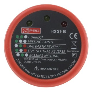 RS PRO Socket Tester 230V AC 11mA with Earth Loop Impedance Test and Wiring Check RS ST10