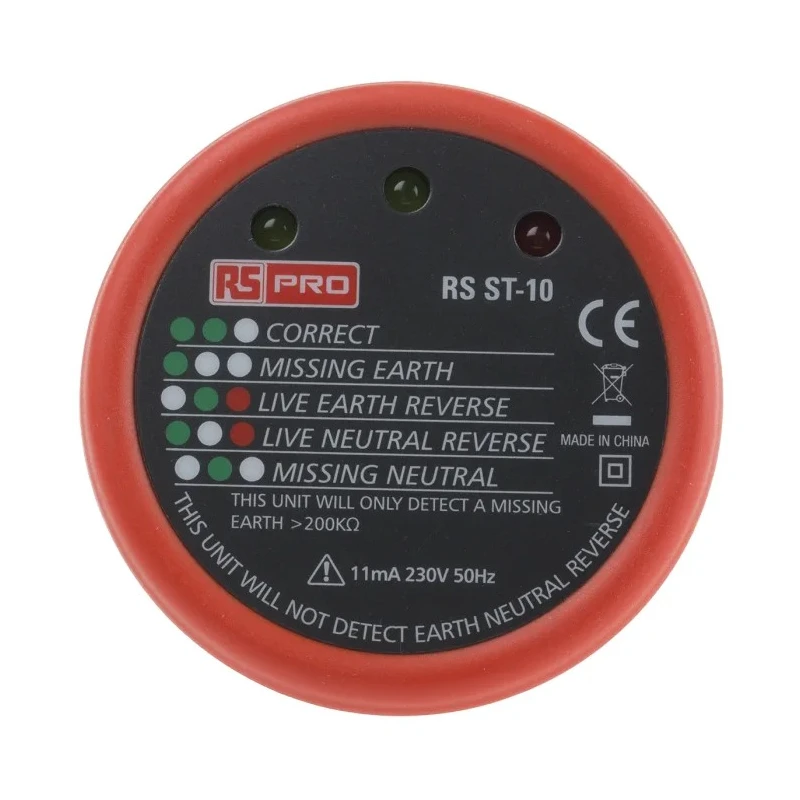 RS PRO Socket Tester 230V AC 11mA with Earth Loop Impedance Test and Wiring Check RS ST10