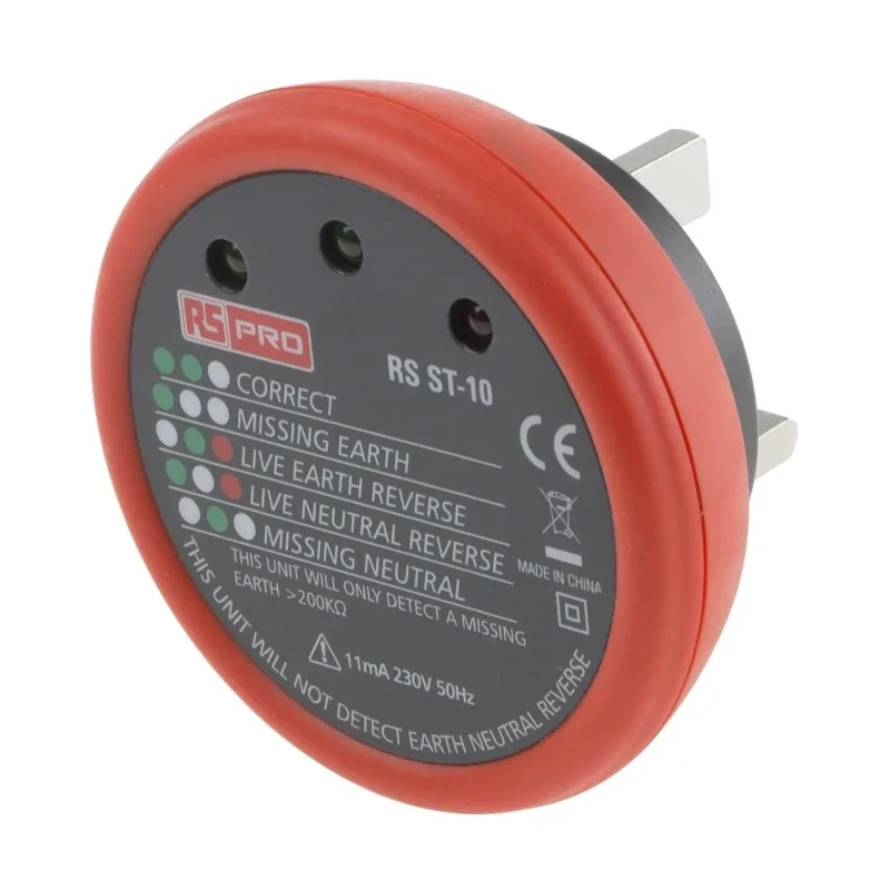 RS PRO Socket Tester 230V AC 11mA with Earth Loop Impedance Test and Wiring Check RS ST10