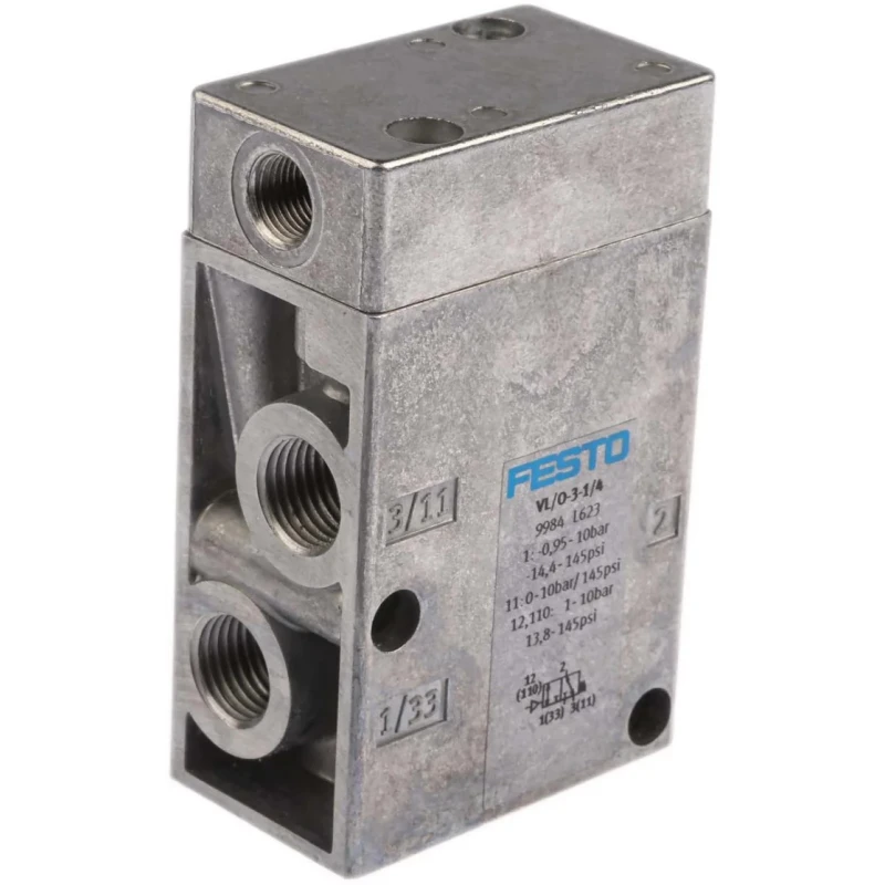 Festo Pneumatic Solenoid Valve 3/2 NC, Threaded Port G 1/4, Aluminium Body, 10 bar Pressure VL/O-3-1/4