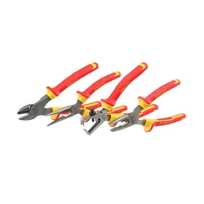 Stanley 4-Piece VDE Plier Set Combination, Diagonal, Half Round Nose, Wire Strippers 4-84-489