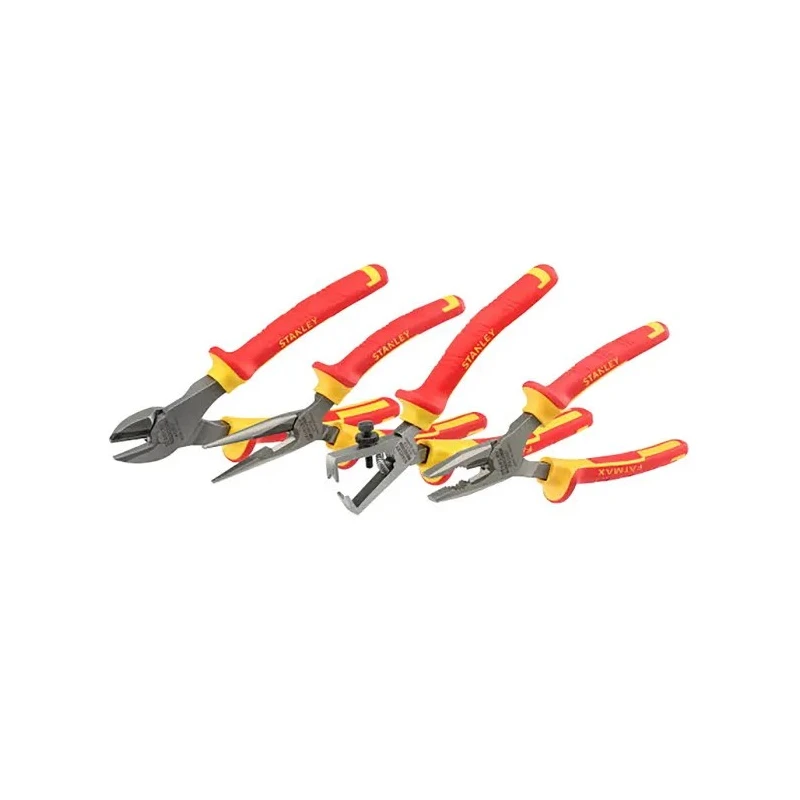Stanley 4-Piece VDE Plier Set Combination, Diagonal, Half Round Nose, Wire Strippers 4-84-489