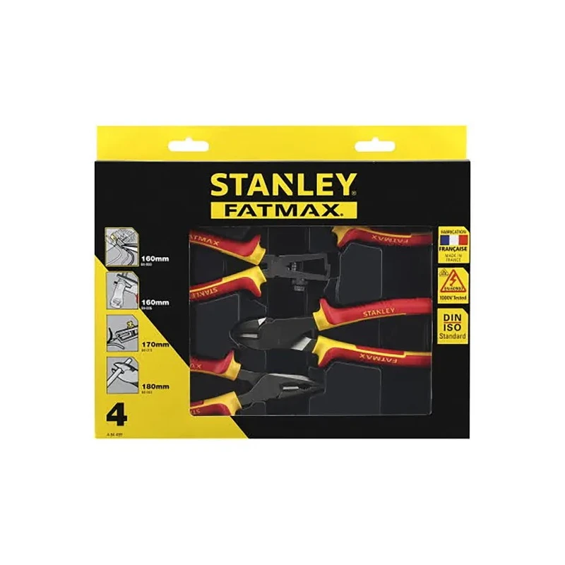 Stanley 4-Piece VDE Plier Set Combination, Diagonal, Half Round Nose, Wire Strippers 4-84-489