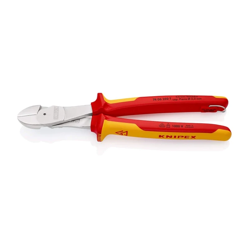 Knipex High Leverage 1000V Insulated Diagonal Cable Cutter 250mm With Bevel Model 74 06 250 T