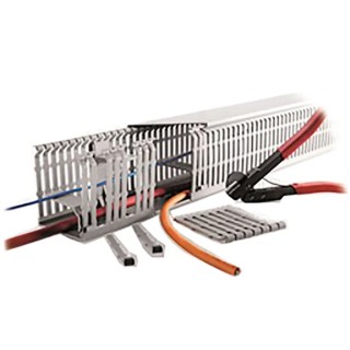 RS PRO Grey Open Slot Cable Trunking W30mm x D30mm, 2m Length, Polyvinyl Chloride PVC, Self-Extinguishing, RS PRO W30mm