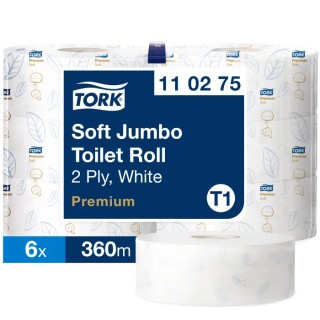 Tork Jumbo 2-Ply Toilet Roll 265mm Diameter, 360m Roll Length, 1800 Sheets per Roll, Pack of 6 110275