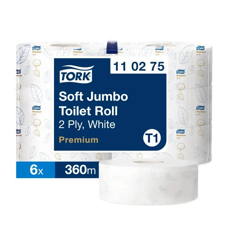 Tork Jumbo 2-Ply Toilet Roll 265mm Diameter, 360m Roll Length, 1800 Sheets per Roll, Pack of 6 110275