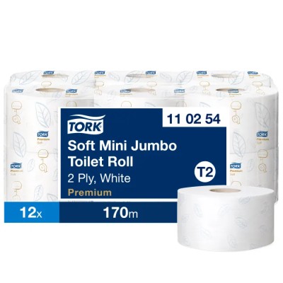 Tork Toilet Roll Mini Jumbo 170m 59mm Core Diameter 2-Ply 850 Sheets per Roll 12 Rolls 110254