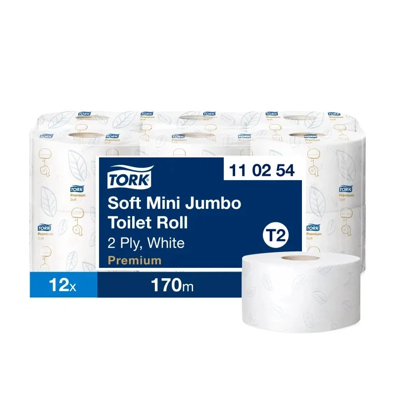 Tork Toilet Roll Mini Jumbo 170m 59mm Core Diameter 2-Ply 850 Sheets per Roll 12 Rolls 110254