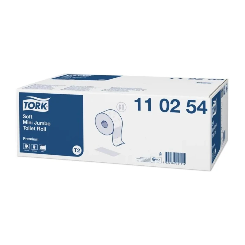 Tork Toilet Roll Mini Jumbo 170m 59mm Core Diameter 2-Ply 850 Sheets per Roll 12 Rolls 110254