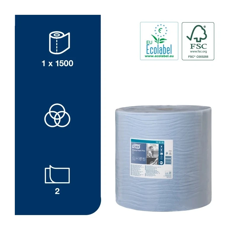 Tork Wiping Paper Plus Roll Paper Towel 510 m x 369 mm, 2 Ply, 1500 Sheets 130050