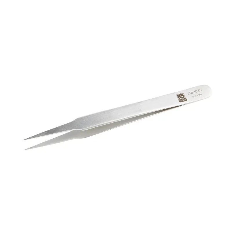 RS PRO Stainless Steel Flat Tweezer 120mm Anti-Magnetic Anti-Acid 136-9838