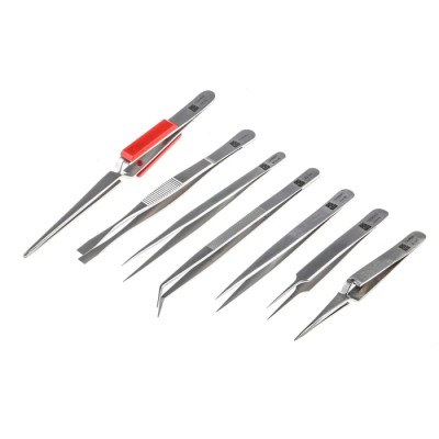 RS PRO Stainless Steel Tweezer Set, Anti-Acid, Anti-Magnetic, 7 Pieces 136-9881