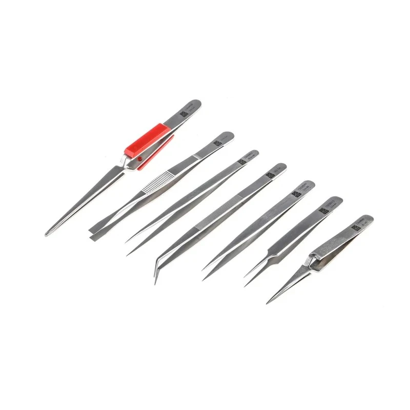RS PRO Stainless Steel Tweezer Set, Anti-Acid, Anti-Magnetic, 7 Pieces 136-9881