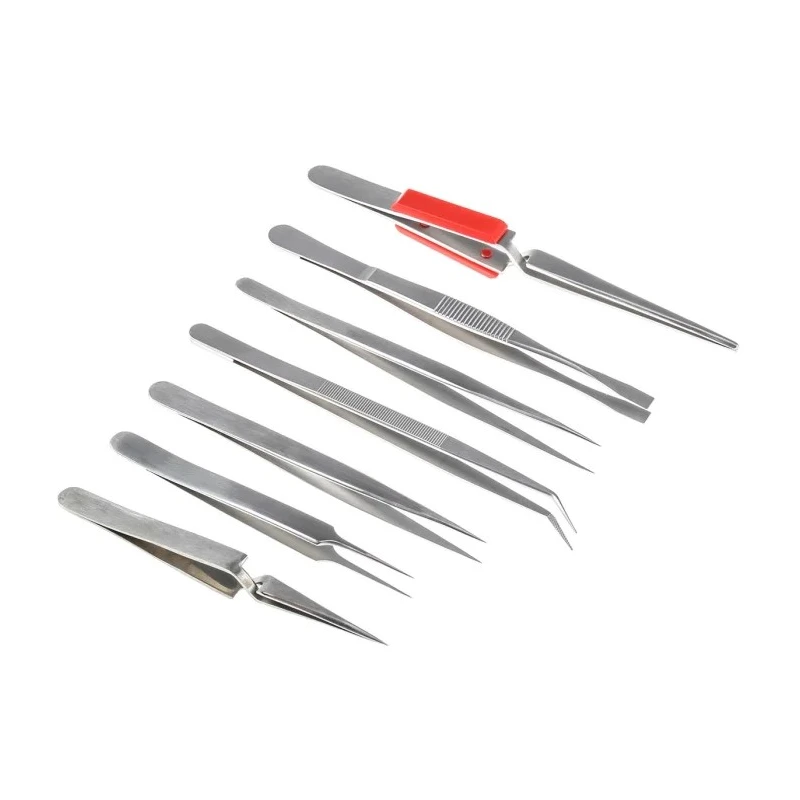 RS PRO Stainless Steel Tweezer Set, Anti-Acid, Anti-Magnetic, 7 Pieces 136-9881