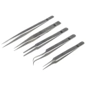 RS PRO Stainless Steel Tweezer Set Anti-Acid Anti-Magnetic 5 Pieces 136-9872