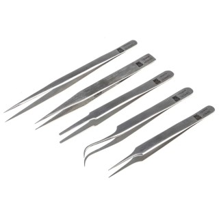 RS PRO Stainless Steel Tweezer Set Anti-Acid Anti-Magnetic 5 Pieces 136-9872