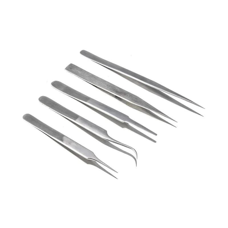 RS PRO Stainless Steel Tweezer Set Anti-Acid Anti-Magnetic 5 Pieces 136-9872