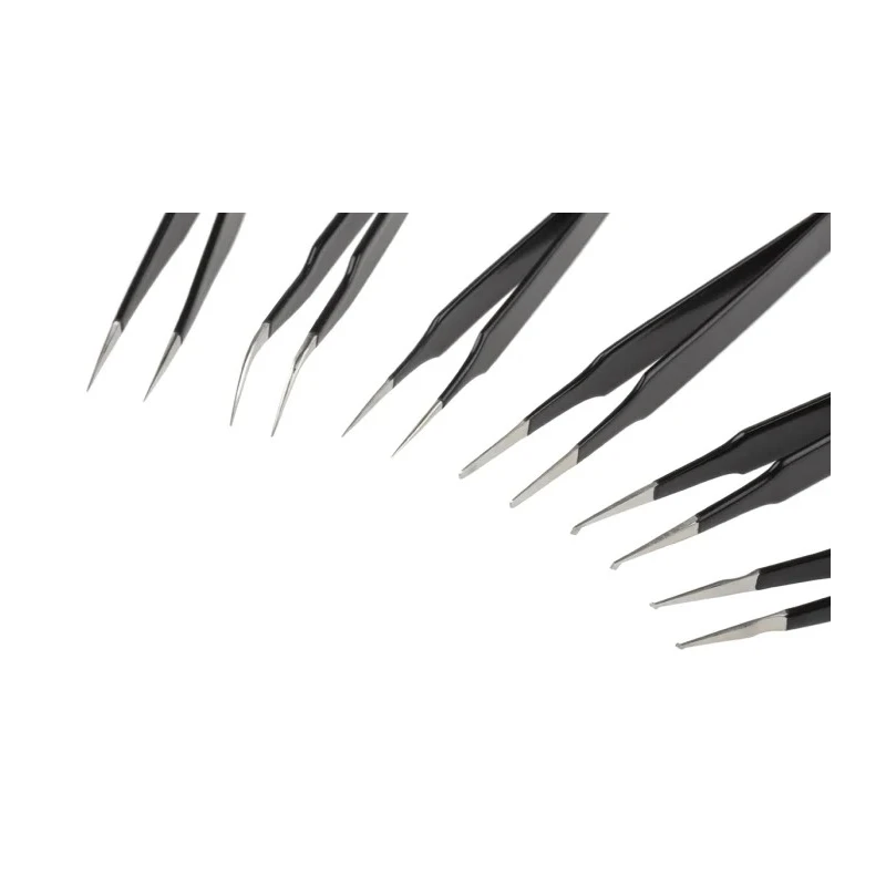 RS PRO Stainless Steel ESD Safe Tweezer Set 6 Pieces Epoxy Coated Corrosion Resistant Germany 136-9880