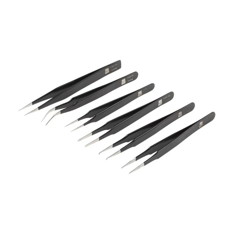 RS PRO Stainless Steel ESD Safe Tweezer Set 6 Pieces Epoxy Coated Corrosion Resistant Germany 136-9880