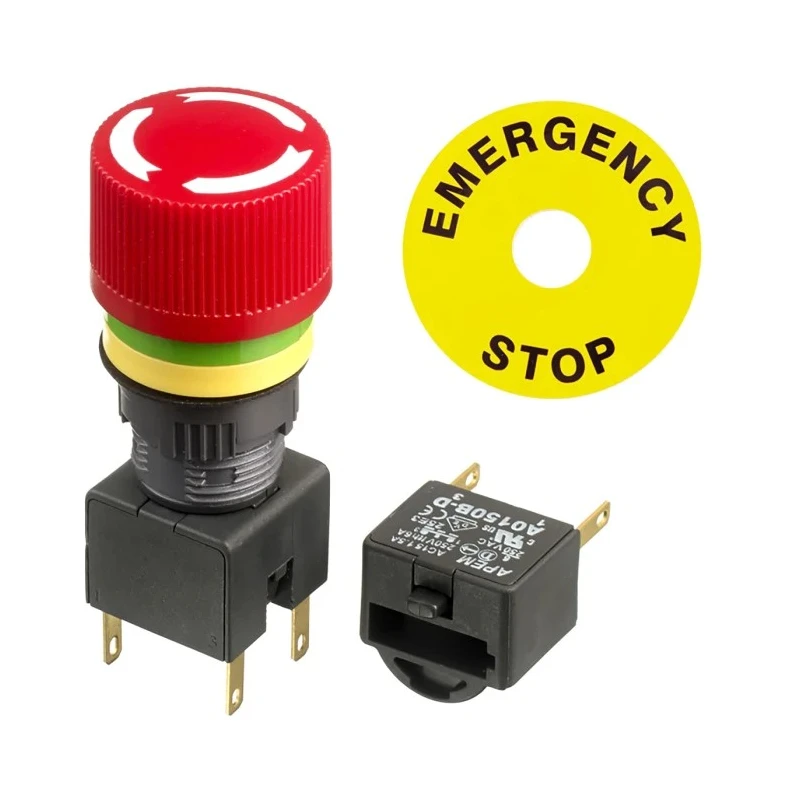 APEM A01ES-D Series Twist Release Emergency Stop Push Button Panel Mount 16mm Cutout 2 NC IP40 IP65 A01ES-D